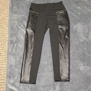Black Faux Leather Panel Leggings.pants has No Name.sizeXL Fake Front Pockets.
